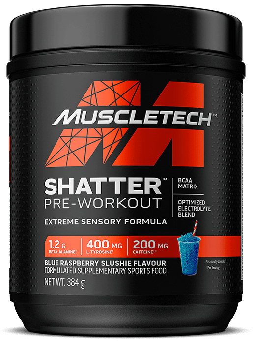 MuscleTech Shatter Pre-Workout Extreme Sensory Formula Blue Raspberry Slushie